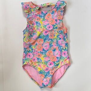 Cat & Jack Girls Floral One-Piece Swimsuit in Pink, Coral and Blue Size 8